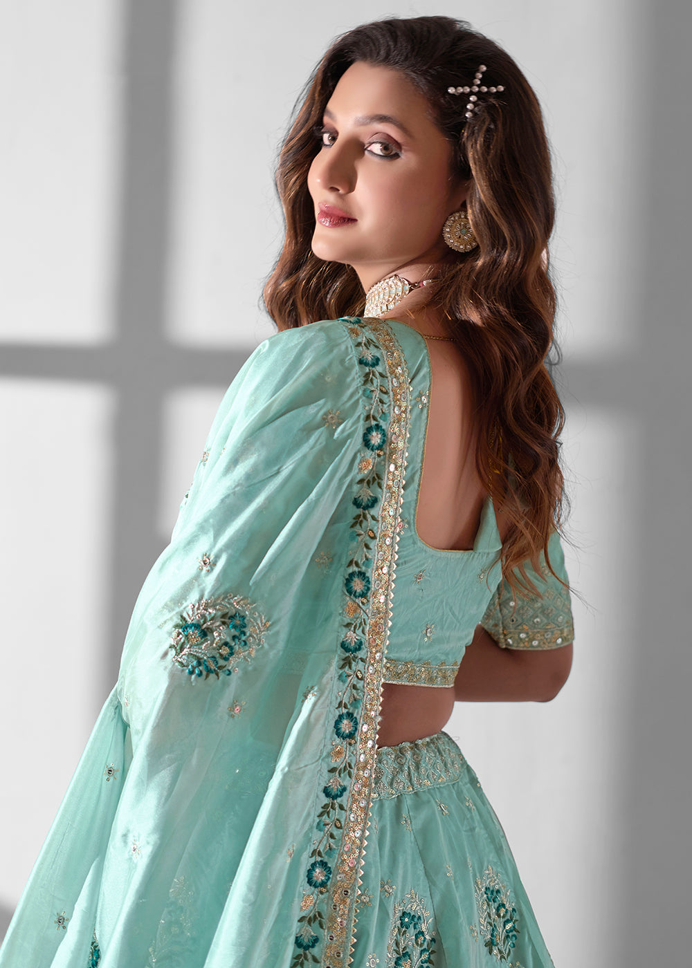 Buy Now Sky Blue Multi Embroidered Wedding Festive Lehenga Choli Online in USA, UK, Canada & Worldwide at Empress Clothing. 