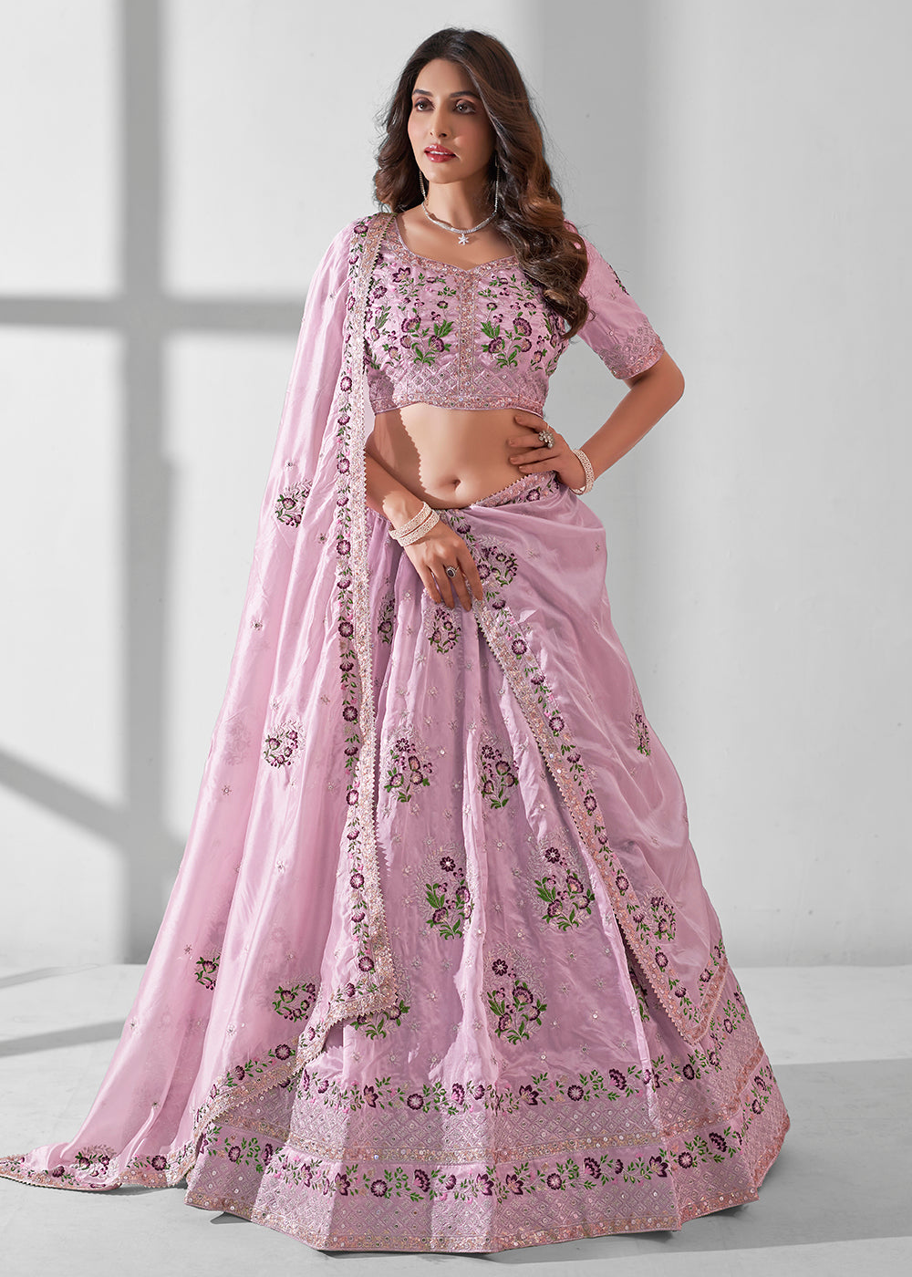 Buy Now Soft Pink Multi Embroidered Wedding Festive Lehenga Choli Online in USA, UK, Canada & Worldwide at Empress Clothing.