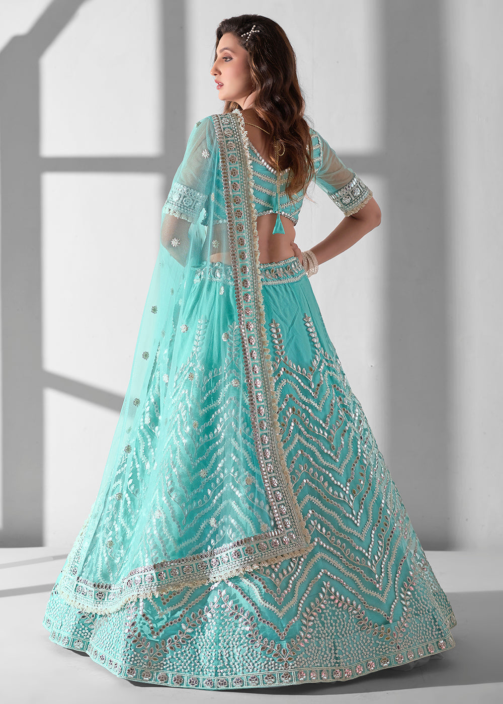 Buy Now Aqua Blue Multi Embroidered Wedding Festive Lehenga Choli Online in USA, UK, Canada & Worldwide at Empress Clothing. 