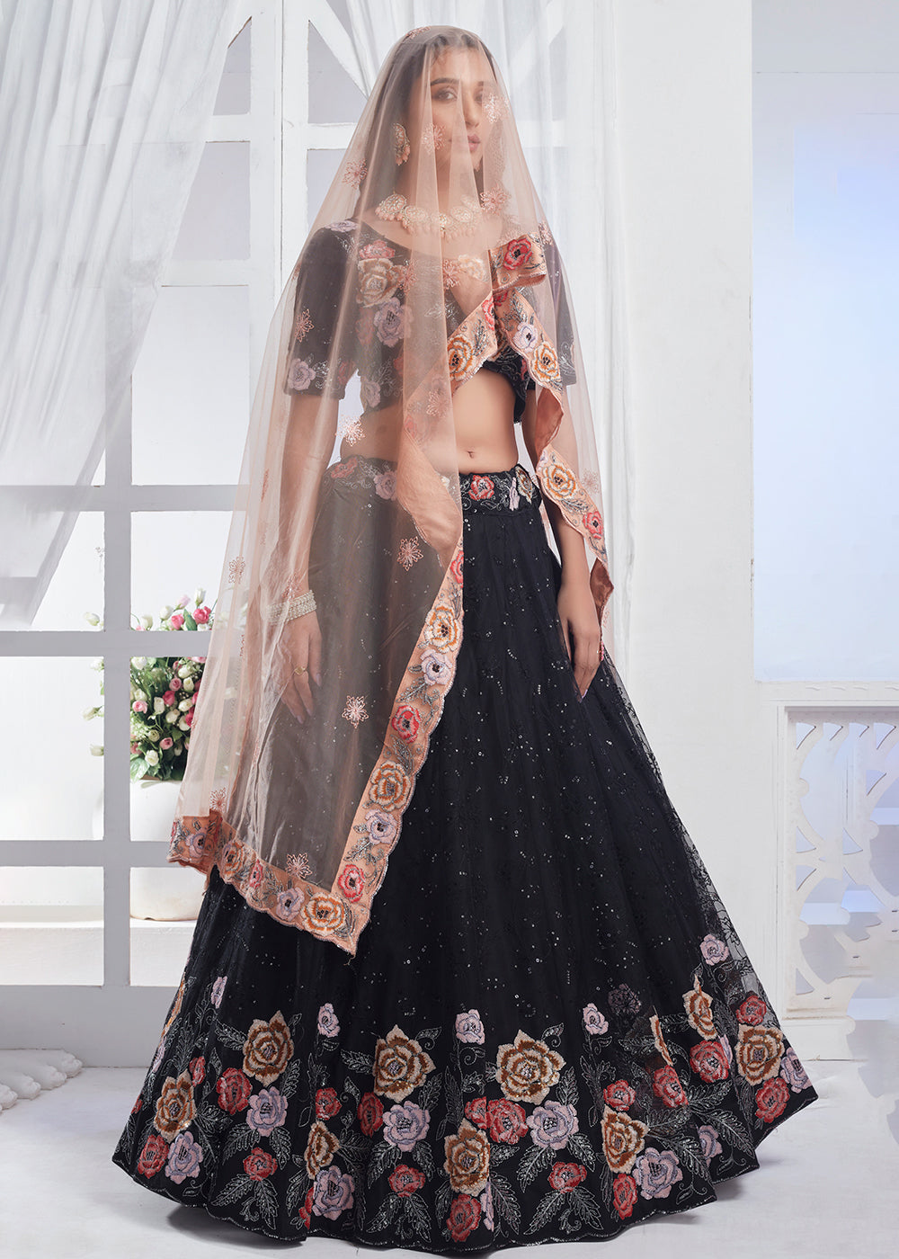 Buy Now Black Designer Style Embroidered Wedding Lehenga Choli Online in USA, UK, Canada & Worldwide at Empress Clothing.