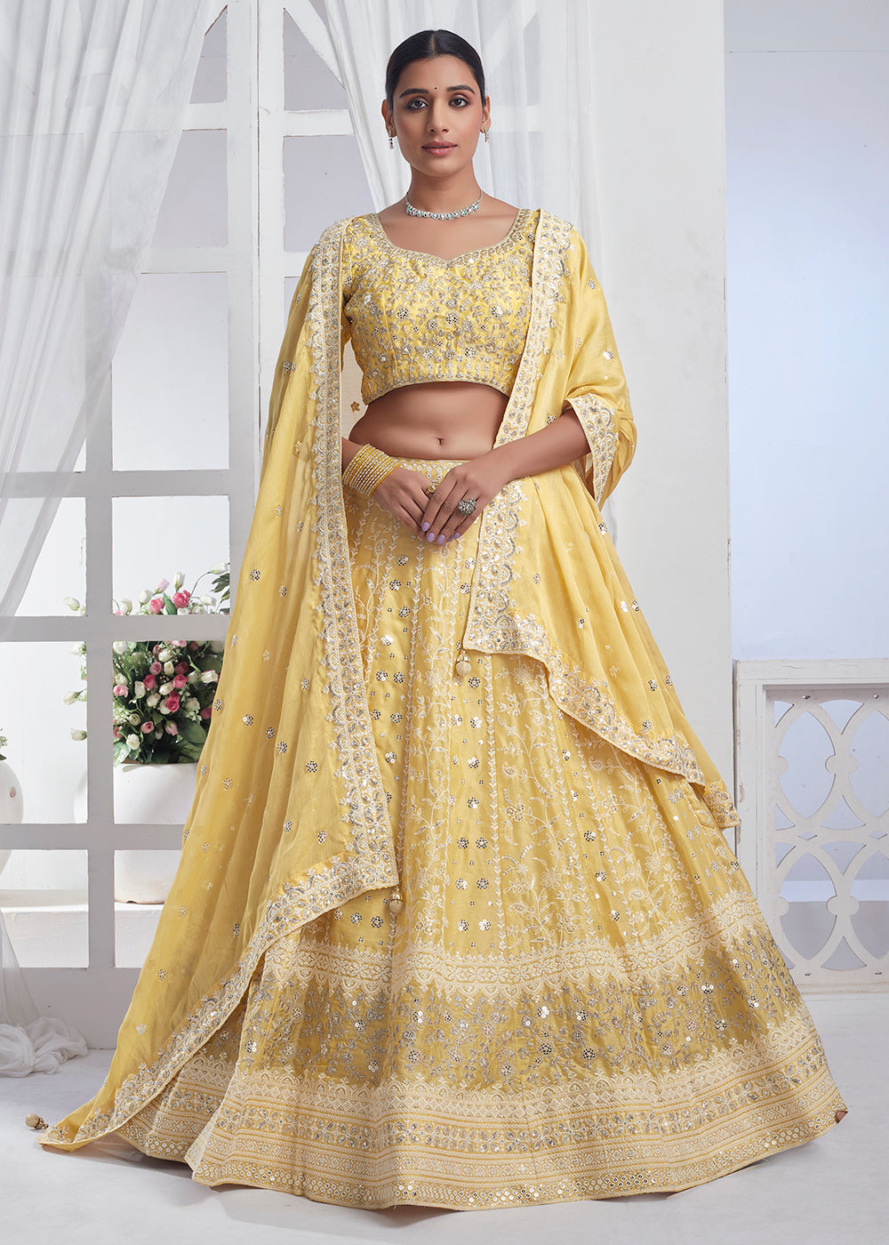 Buy Now Yellow Designer Style Embroidered Wedding Lehenga Choli Online in USA, UK, Canada & Worldwide at Empress Clothing.