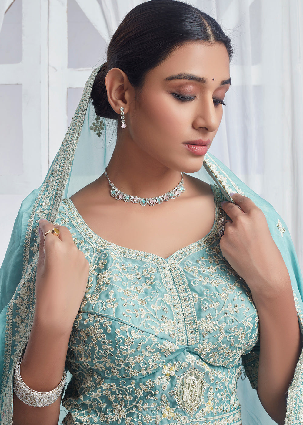 Buy Now Sky Blue Designer Style Embroidered Wedding Lehenga Choli Online in USA, UK, Canada & Worldwide at Empress Clothing.