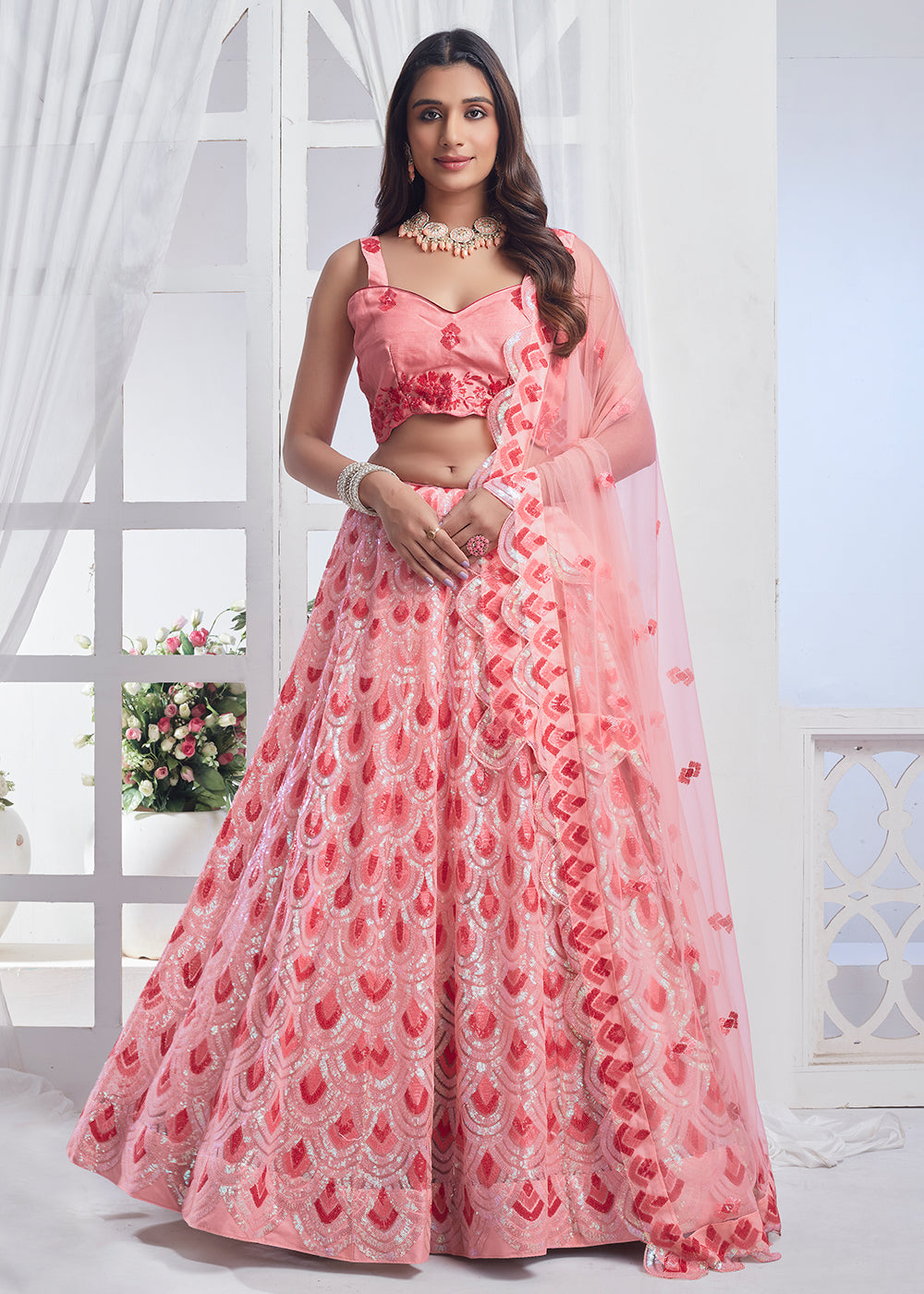 Buy Now Peach Designer Style Embroidered Wedding Lehenga Choli Online in USA, UK, Canada & Worldwide at Empress Clothing