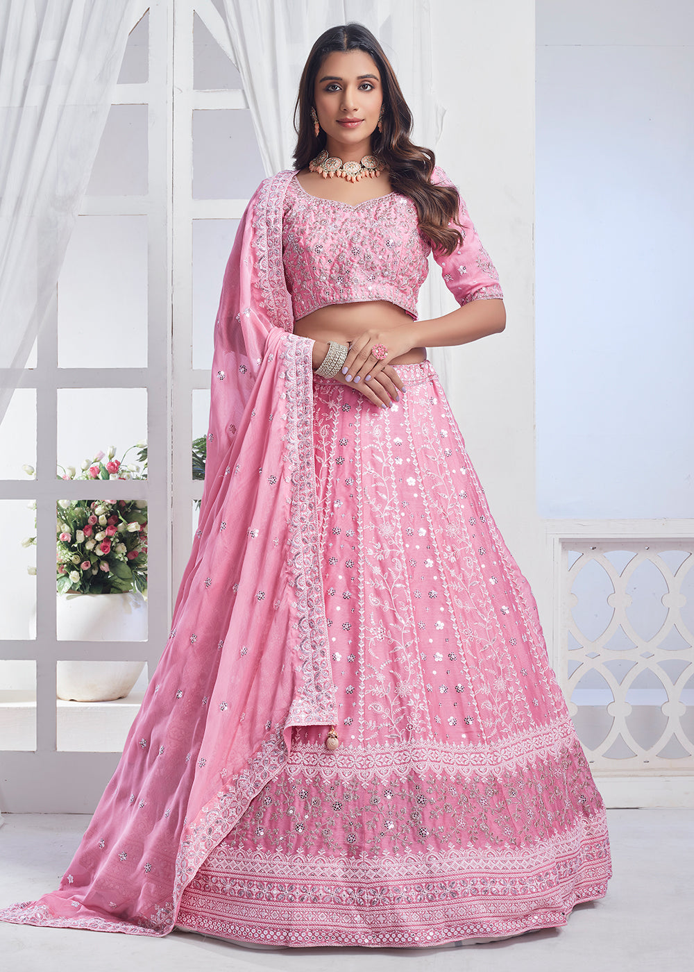 Buy Now Pink Designer Style Embroidered Wedding Lehenga Choli Online in USA, UK, Canada & Worldwide at Empress Clothing