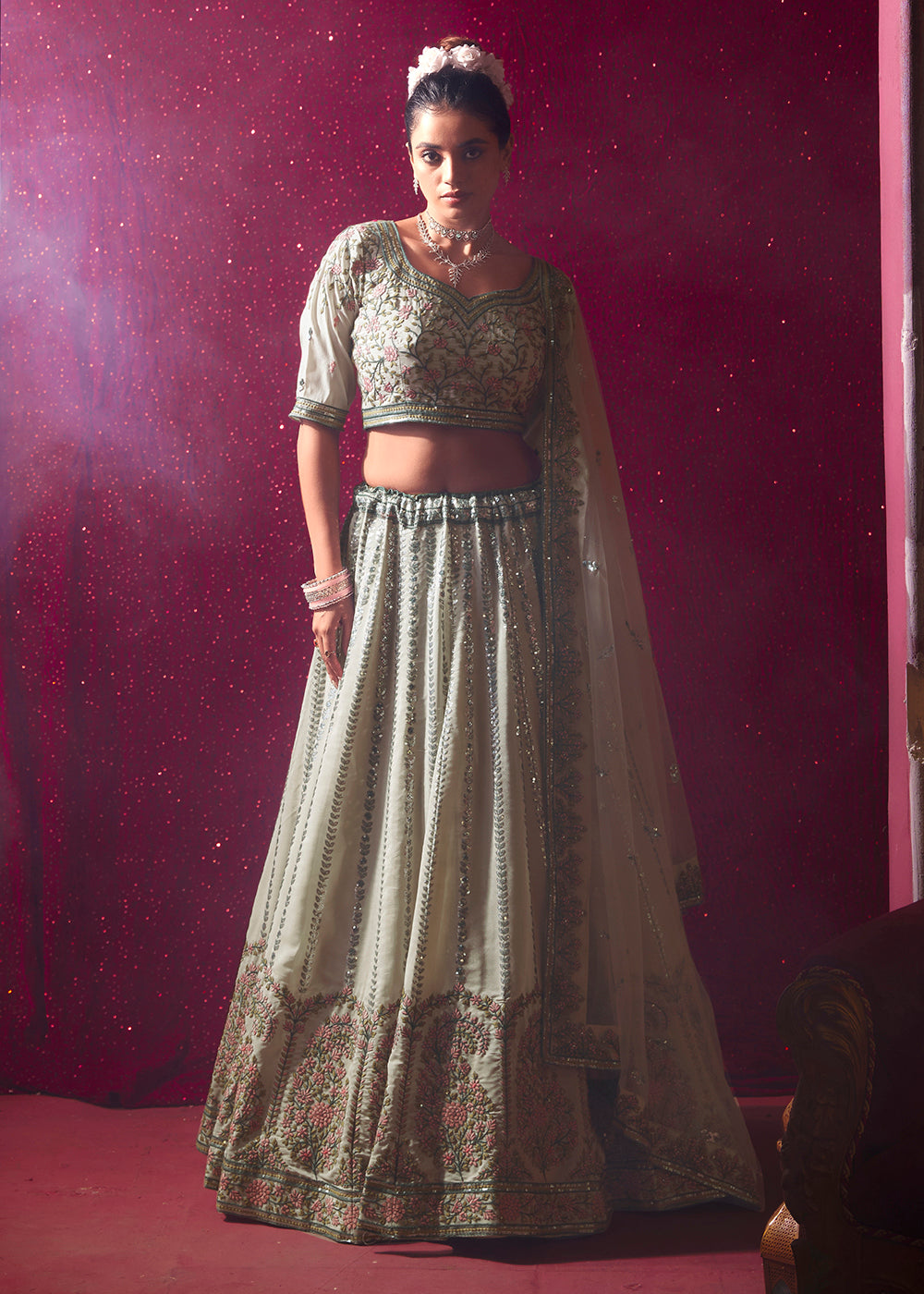 Buy Now Cream Premium Silk Embroidered Bridesmaids Lehenga Choli Online in USA, UK, Canada & Worldwide at Empress Clothing.