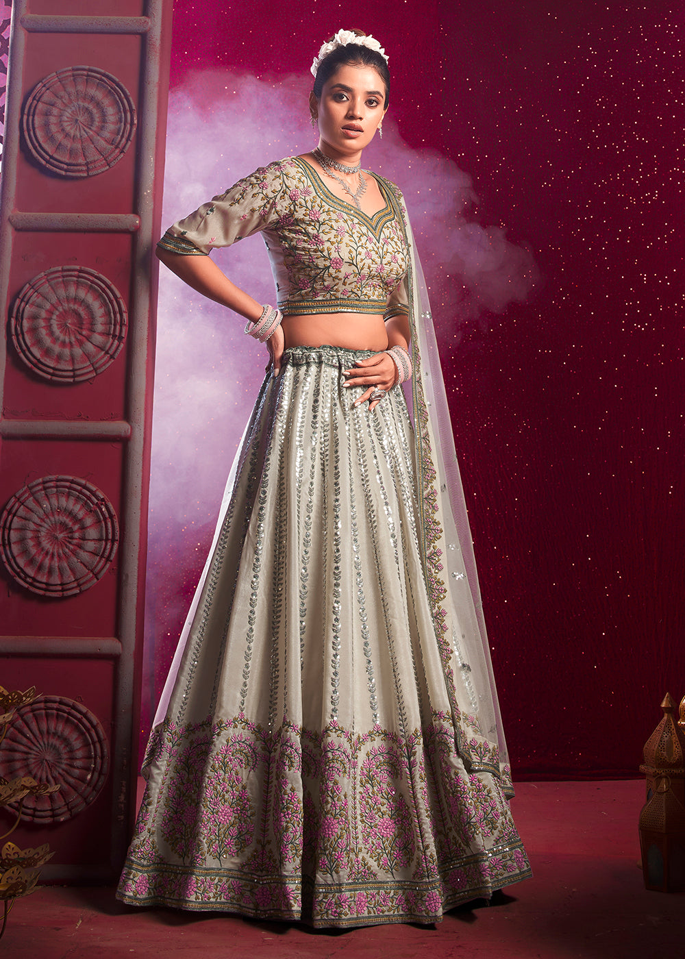 Buy Now Cream Premium Silk Embroidered Bridesmaids Lehenga Choli Online in USA, UK, Canada & Worldwide at Empress Clothing.