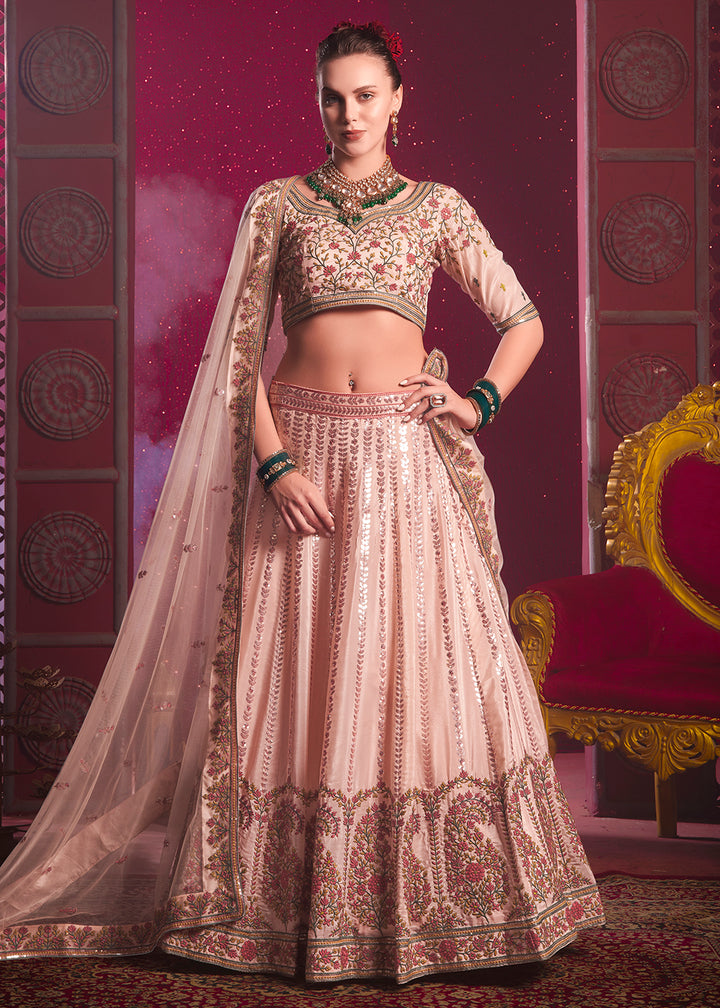 Buy Now Peach Premium Silk Embroidered Bridesmaids Lehenga Choli Online in USA, UK, Canada & Worldwide at Empress Clothing. 