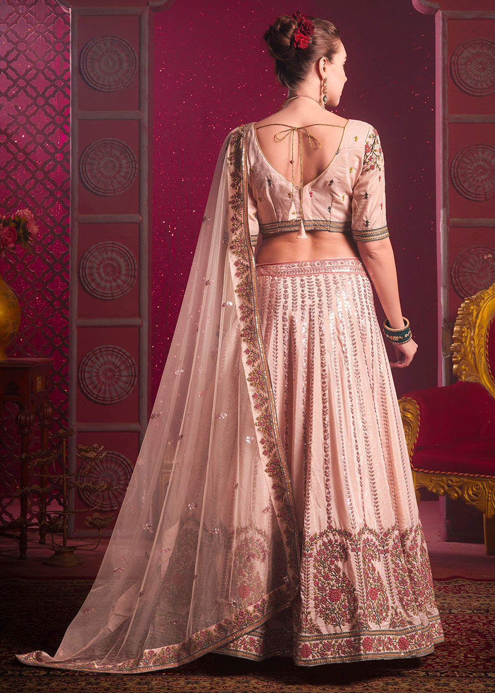 Buy Now Peach Premium Silk Embroidered Bridesmaids Lehenga Choli Online in USA, UK, Canada & Worldwide at Empress Clothing. 