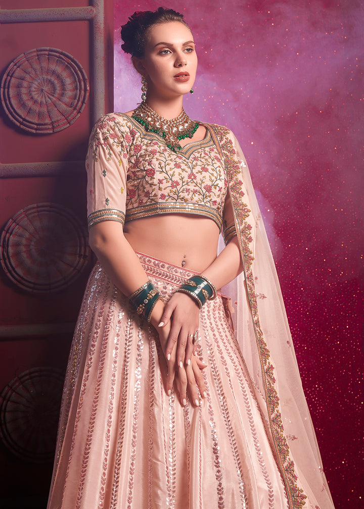 Buy Now Peach Premium Silk Embroidered Bridesmaids Lehenga Choli Online in USA, UK, Canada & Worldwide at Empress Clothing. 