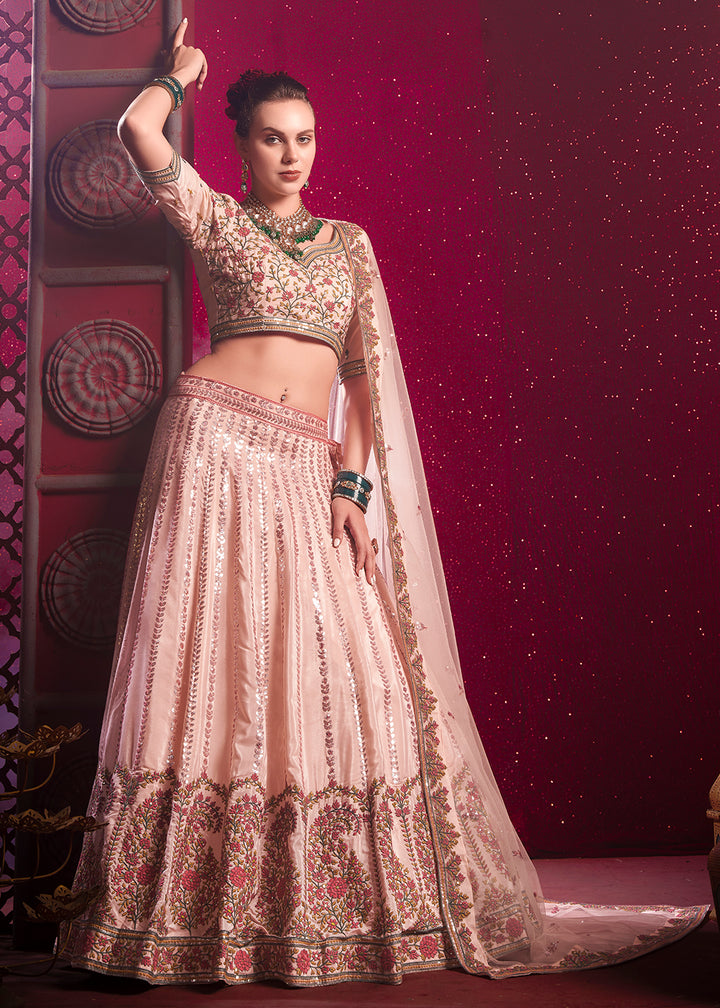 Buy Now Peach Premium Silk Embroidered Bridesmaids Lehenga Choli Online in USA, UK, Canada & Worldwide at Empress Clothing. 