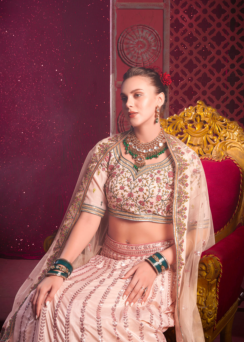 Buy Now Peach Premium Silk Embroidered Bridesmaids Lehenga Choli Online in USA, UK, Canada & Worldwide at Empress Clothing. 