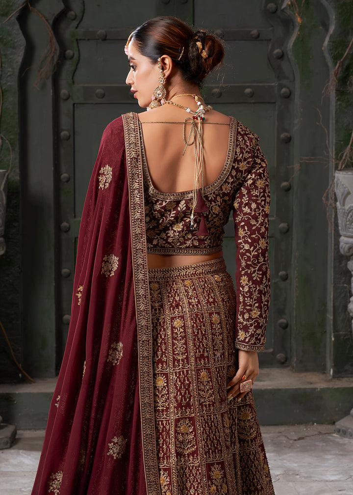 Buy Now Bridal Maroon Cording Embroidered Georgette Lehenga Choli Online in USA, UK, Canada & Worldwide at Empress Clothing. 