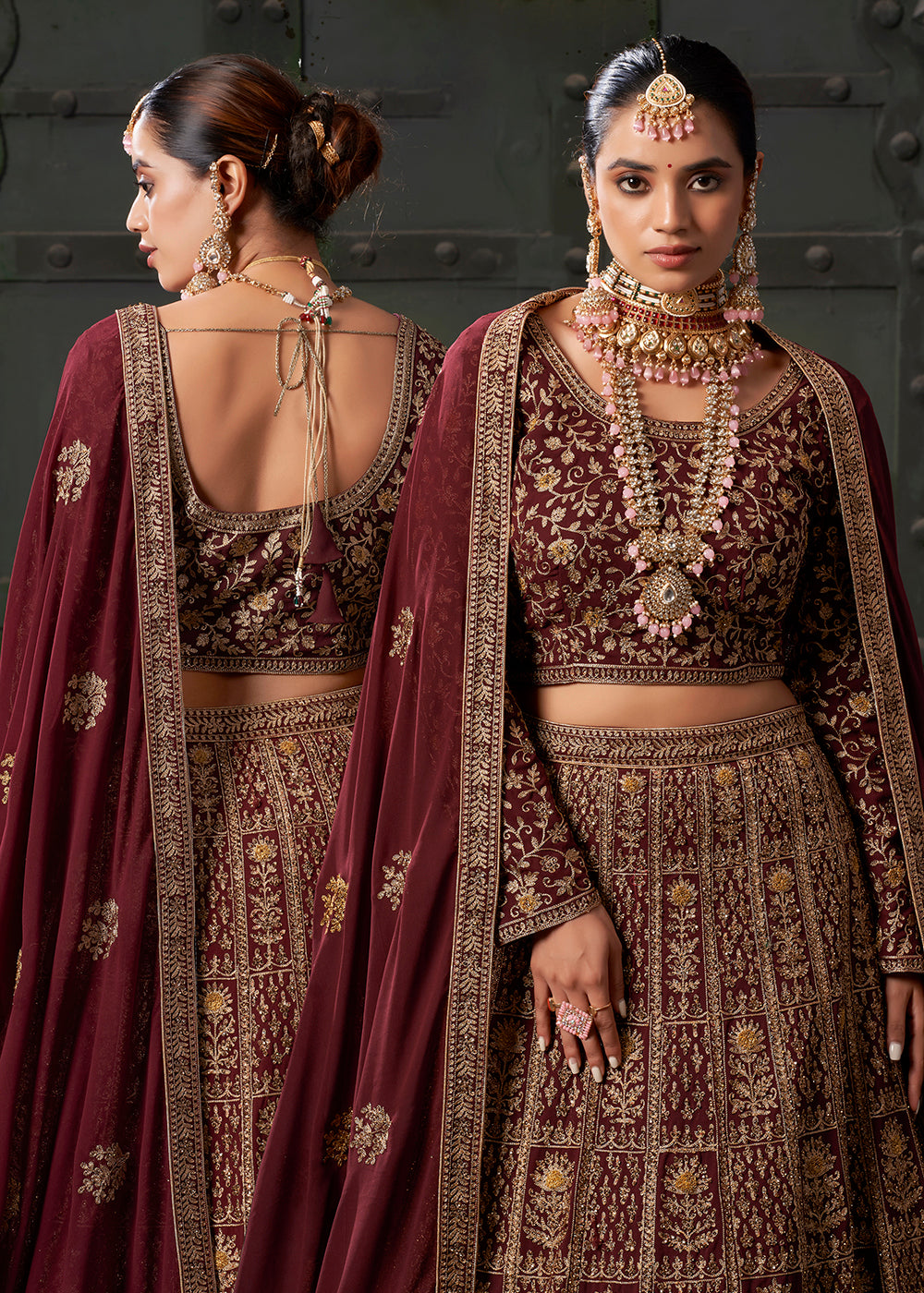 Buy Now Bridal Maroon Cording Embroidered Georgette Lehenga Choli Online in USA, UK, Canada & Worldwide at Empress Clothing. 