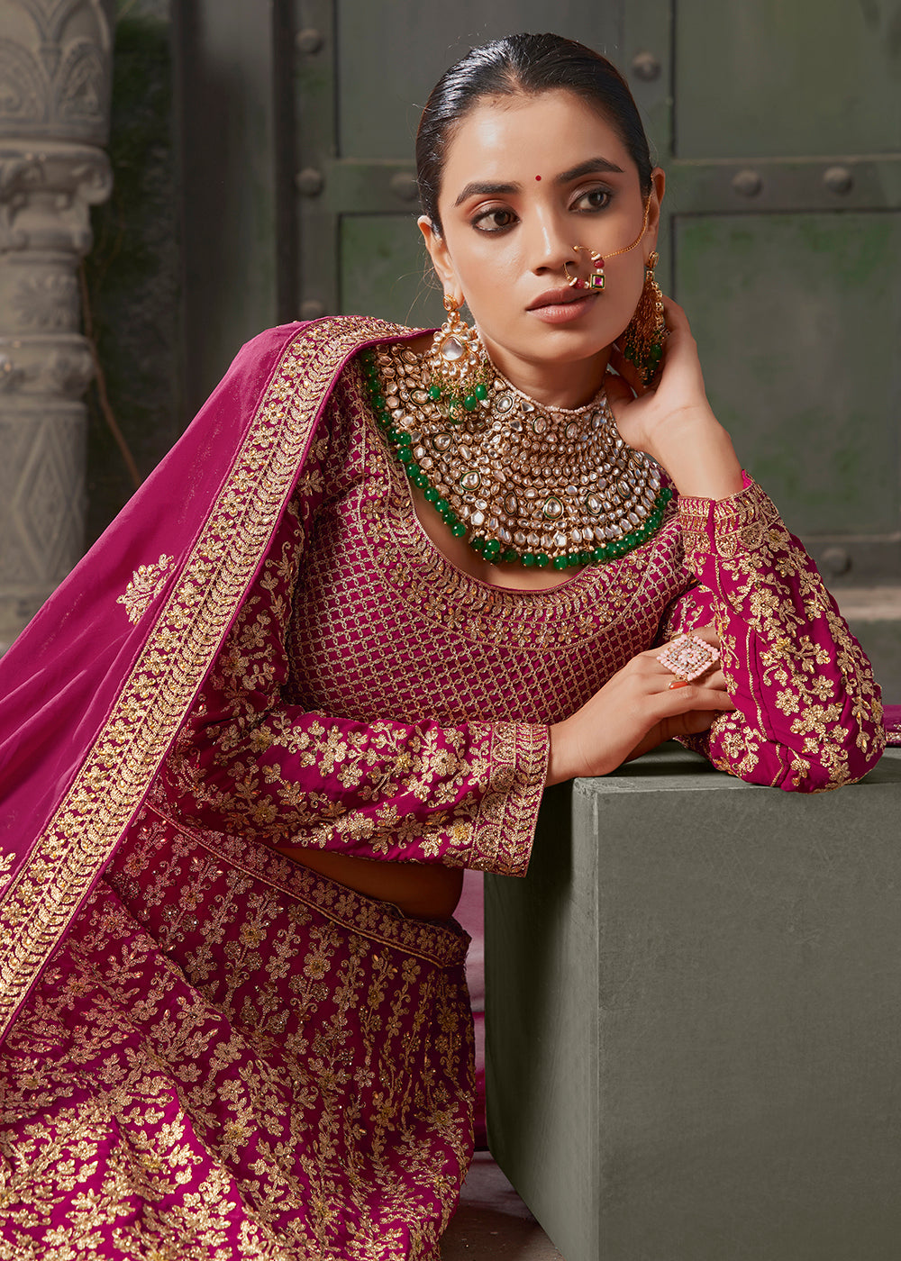 Buy Now Queen Pink Cording Embroidered Georgette Lehenga Choli Online in USA, UK, Canada & Worldwide at Empress Clothing.