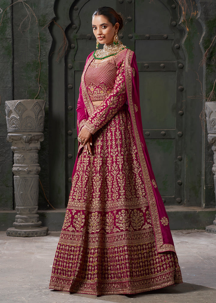 Buy Now Queen Pink Cording Embroidered Georgette Lehenga Choli Online in USA, UK, Canada & Worldwide at Empress Clothing.