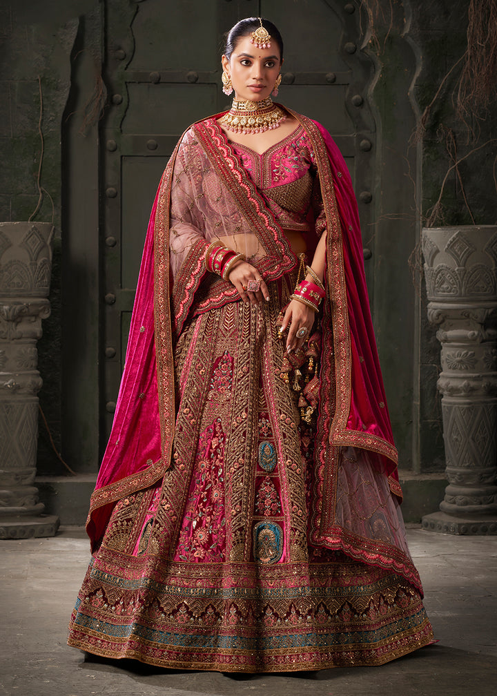 Buy Now Rani & Maroon Premium Lycra Velvet Bridal Lehenga Choli Online in USA, UK, Canada & Worldwide at Empress Clothing.