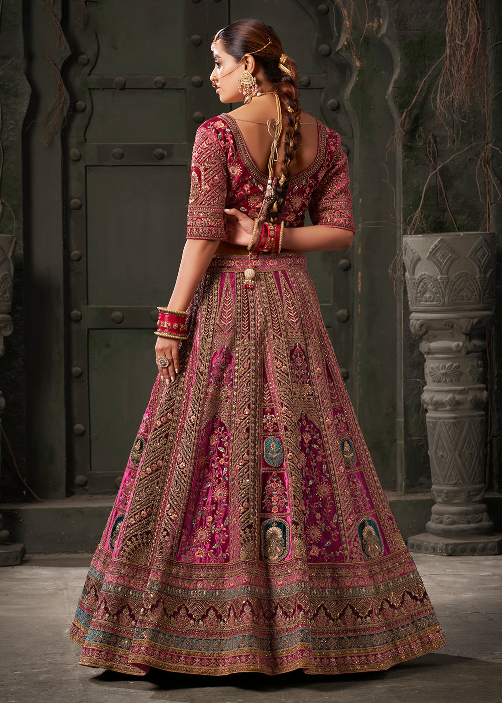 Buy Now Rani & Maroon Premium Lycra Velvet Bridal Lehenga Choli Online in USA, UK, Canada & Worldwide at Empress Clothing.