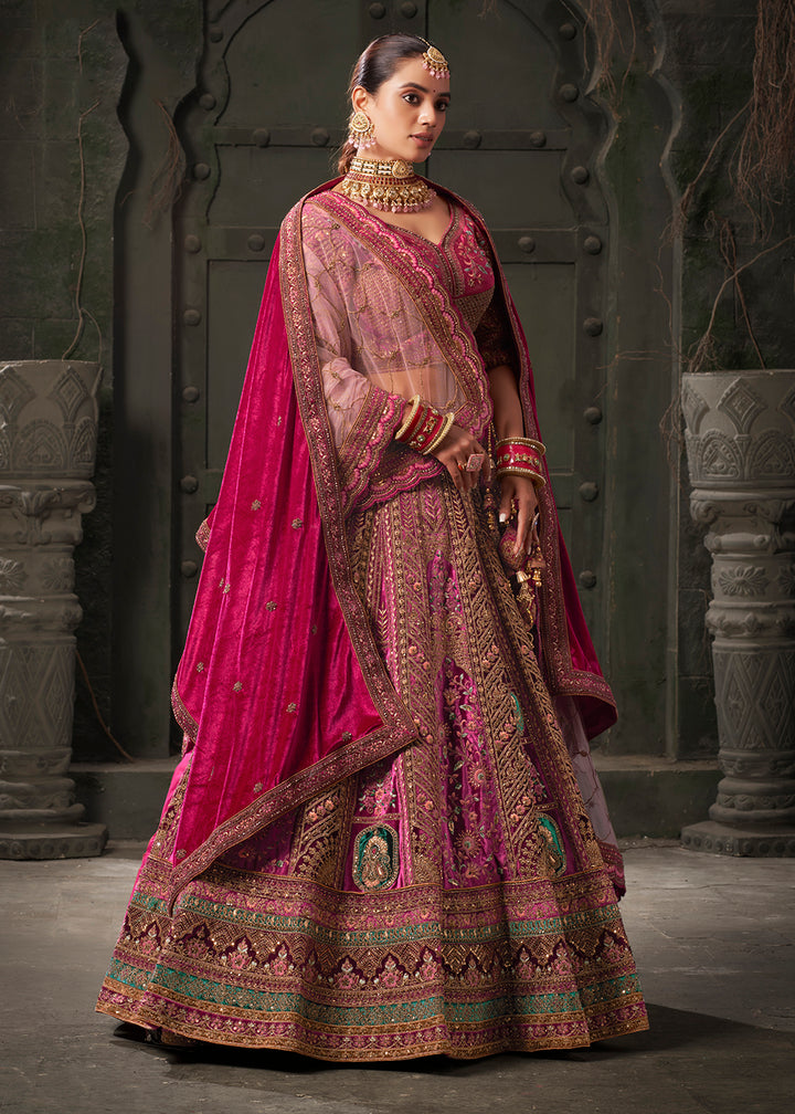 Buy Now Rani & Maroon Premium Lycra Velvet Bridal Lehenga Choli Online in USA, UK, Canada & Worldwide at Empress Clothing.