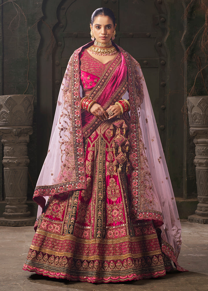 Buy Now Rani & Green Premium Lycra Velvet Bridal Lehenga Choli Online in USA, UK, Canada & Worldwide at Empress Clothing.