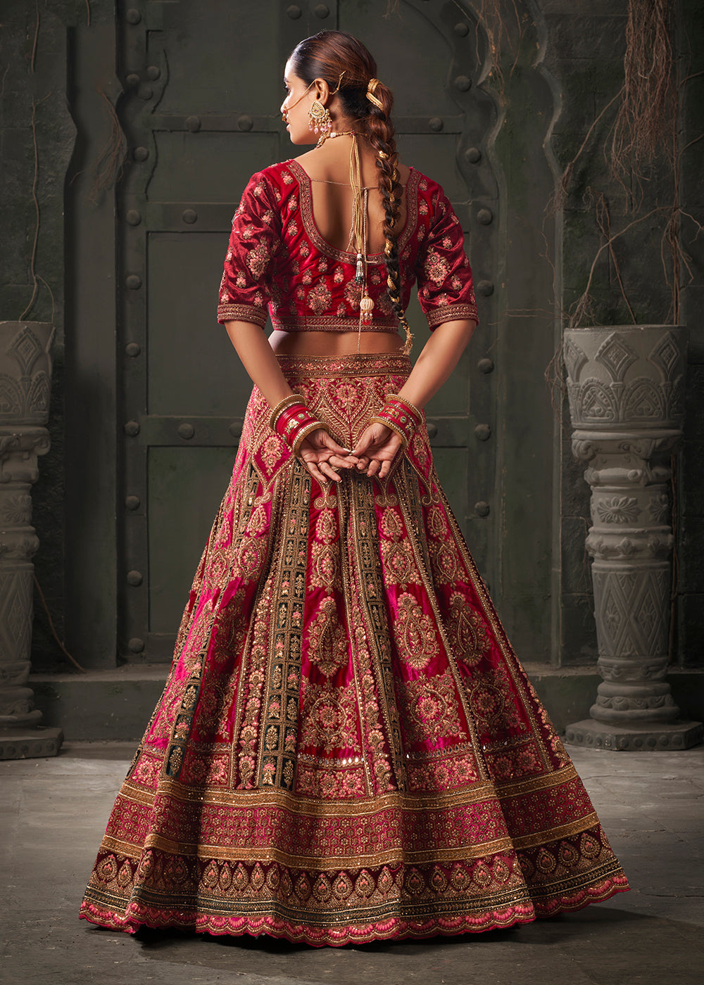 Buy Now Rani & Green Premium Lycra Velvet Bridal Lehenga Choli Online in USA, UK, Canada & Worldwide at Empress Clothing.