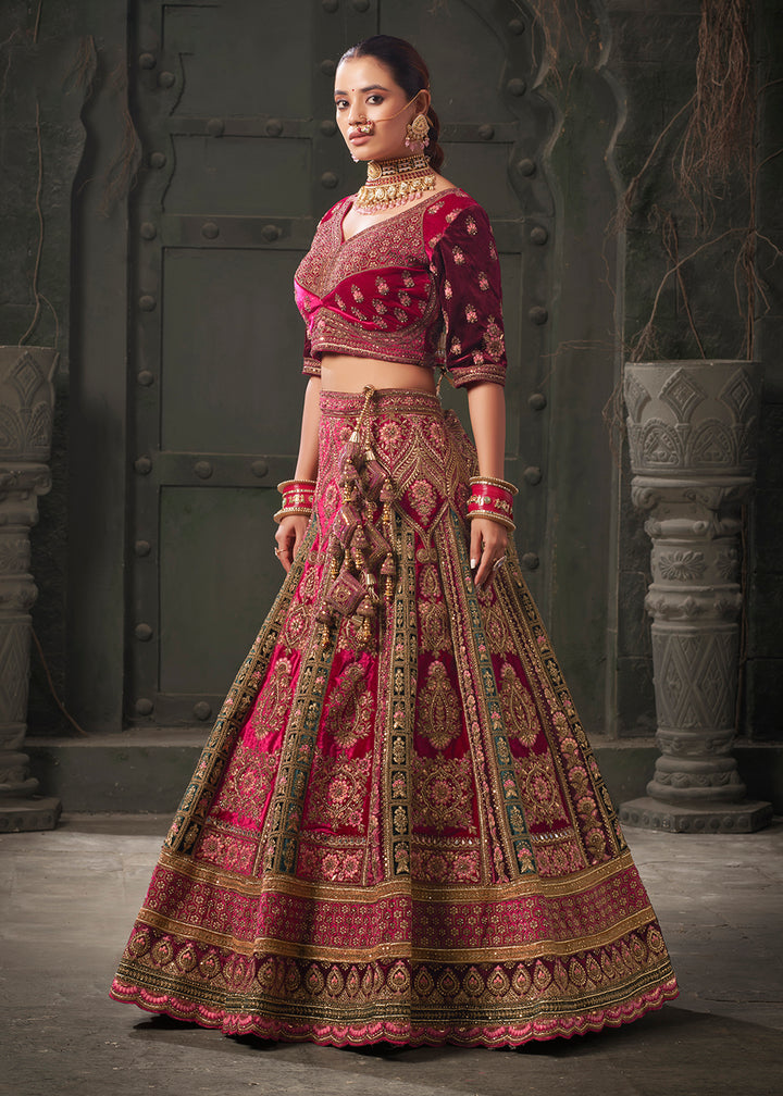 Buy Now Rani & Green Premium Lycra Velvet Bridal Lehenga Choli Online in USA, UK, Canada & Worldwide at Empress Clothing.