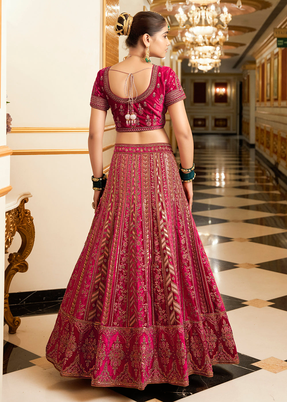 Buy Now Rani Pink Lycra Velvet Embroidered Designer Lehenga Choli Online in USA, UK, France, UAE & Worldwide at Empress Clothing.