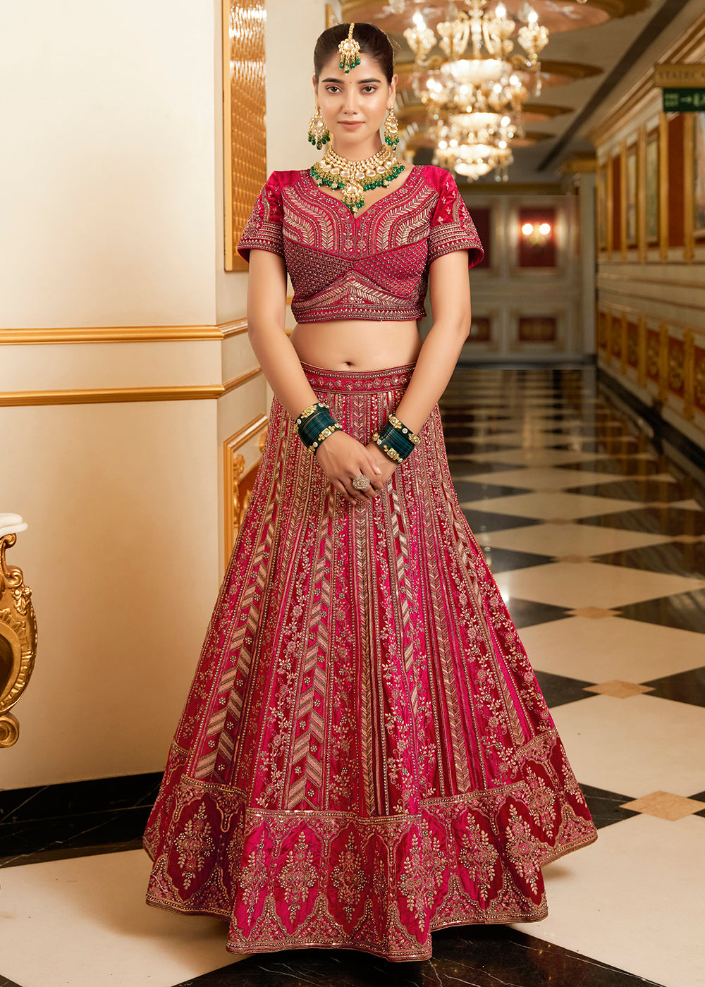 Buy Now Rani Pink Lycra Velvet Embroidered Designer Lehenga Choli Online in USA, UK, France, UAE & Worldwide at Empress Clothing.