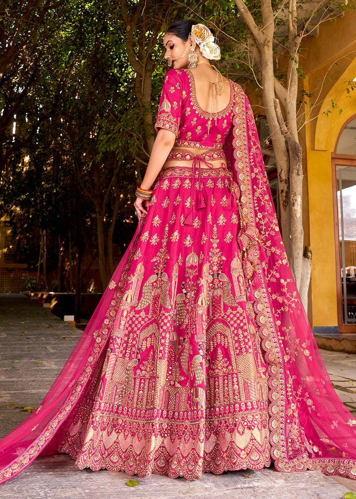 Buy Now Traditional Pink Bridal Style Embroidered Lehenga Choli Online in US, UK, Canada, France, Italy, Germany, Greece, Malta, Spain & Worldwide at Empress.
