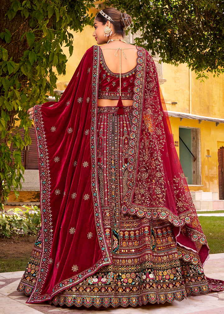 Buy Now Maroon Traditional Bridal Style Embroidered Lehenga Choli Online in US, UK, Canada, France, Italy, Germany, Greece, Malta, Spain & Worldwide at Empress.