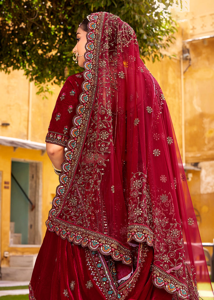 Buy Now Maroon Traditional Bridal Style Embroidered Lehenga Choli Online in US, UK, Canada, France, Italy, Germany, Greece, Malta, Spain & Worldwide at Empress.