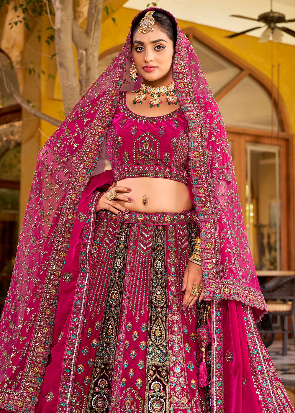 Buy Now Rani Pink Traditional Bridal Style Embroidered Lehenga Choli Online in US, UK, Canada, France, Italy, Germany, Greece, Malta & Worldwide at Empress.