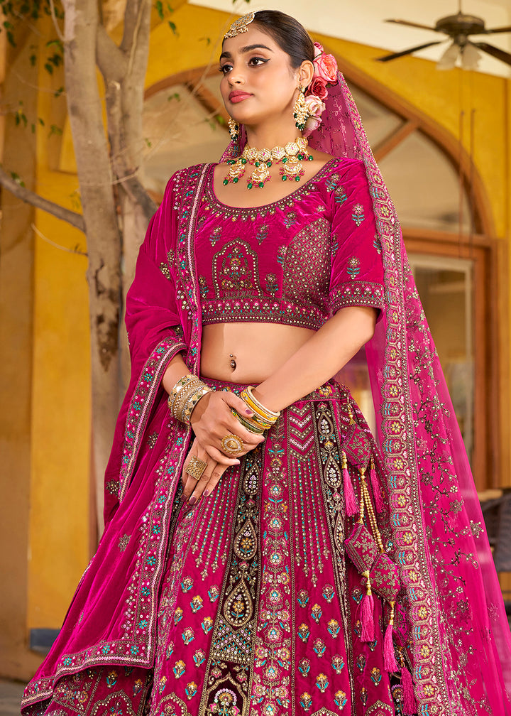 Buy Now Rani Pink Traditional Bridal Style Embroidered Lehenga Choli Online in US, UK, Canada, France, Italy, Germany, Greece, Malta & Worldwide at Empress.