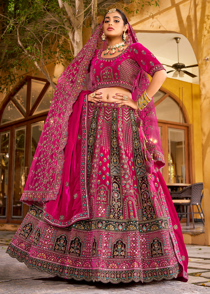Buy Now Rani Pink Traditional Bridal Style Embroidered Lehenga Choli Online in US, UK, Canada, France, Italy, Germany, Greece, Malta & Worldwide at Empress.