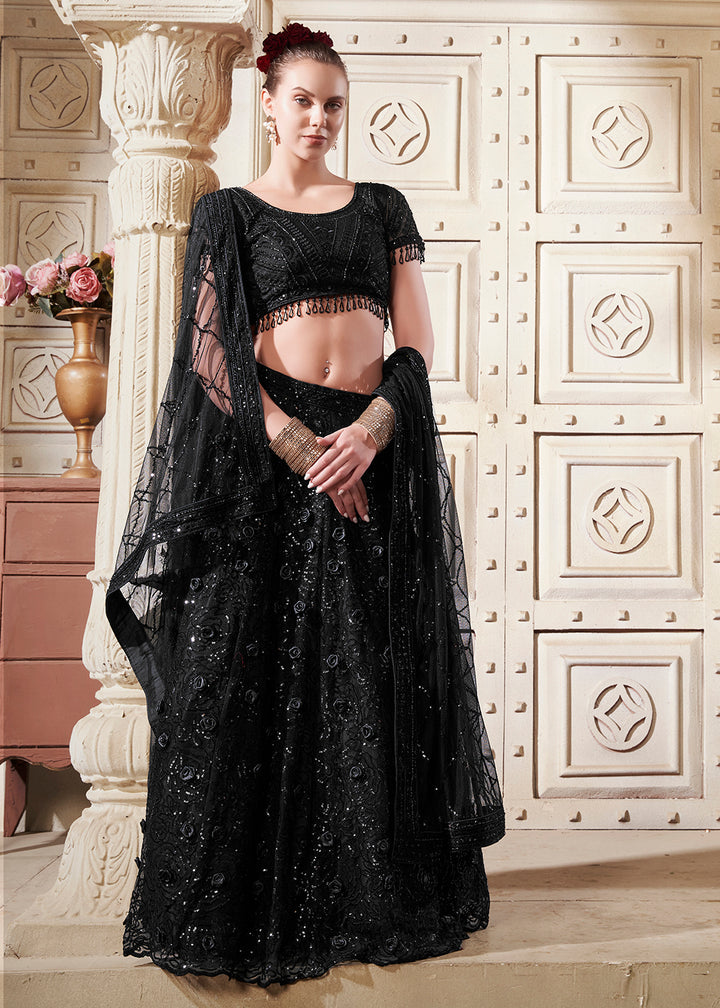 Buy Now Classy Black Premium Net Sequins Designer Lehenga Choli Online in USA, UK, Canada & Worldwide at Empress Clothing. 