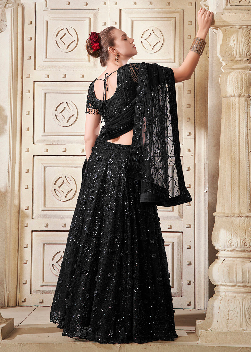 Buy Now Classy Black Premium Net Sequins Designer Lehenga Choli Online in USA, UK, Canada & Worldwide at Empress Clothing. 