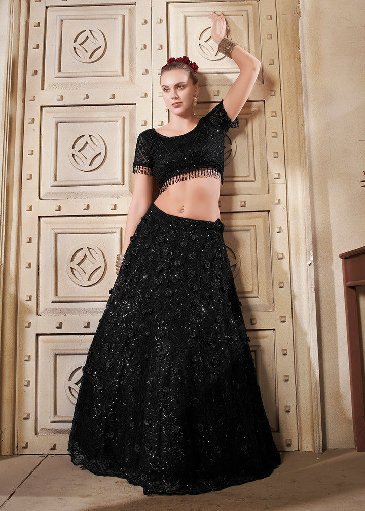 Buy Now Classy Black Premium Net Sequins Designer Lehenga Choli Online in USA, UK, Canada & Worldwide at Empress Clothing. 