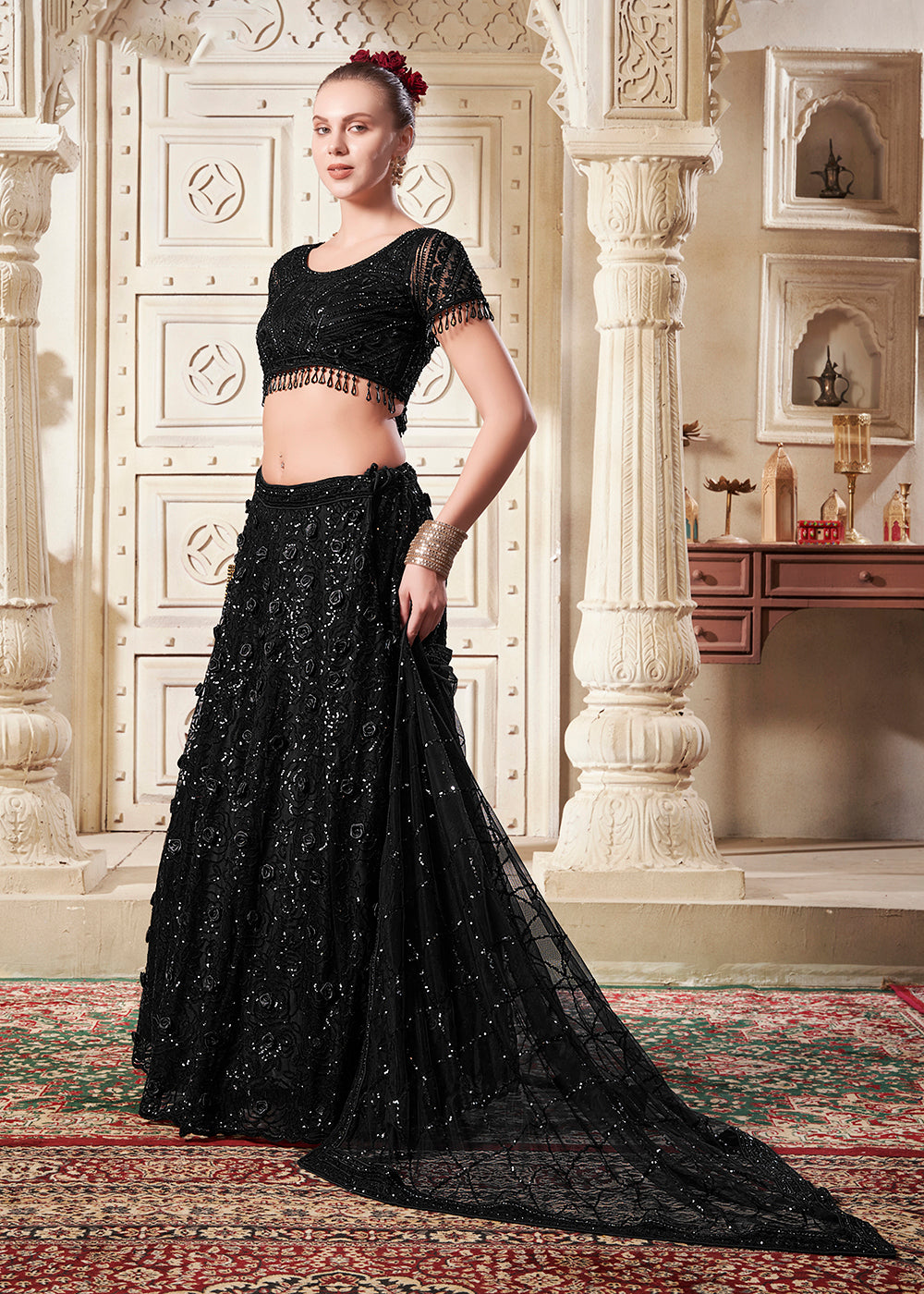 Buy Now Classy Black Premium Net Sequins Designer Lehenga Choli Online in USA, UK, Canada & Worldwide at Empress Clothing. 