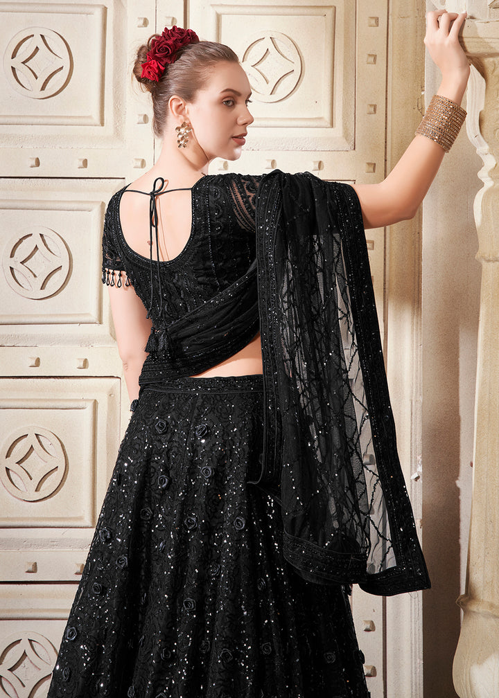 Buy Now Classy Black Premium Net Sequins Designer Lehenga Choli Online in USA, UK, Canada & Worldwide at Empress Clothing. 