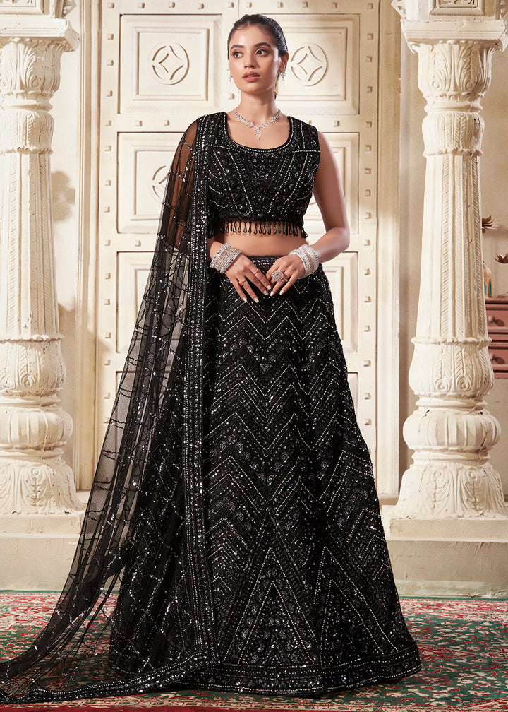 Buy Now Lovely Black Premium Net Sequins Designer Lehenga Choli Online in USA, UK, Canada & Worldwide at Empress Clothing. 