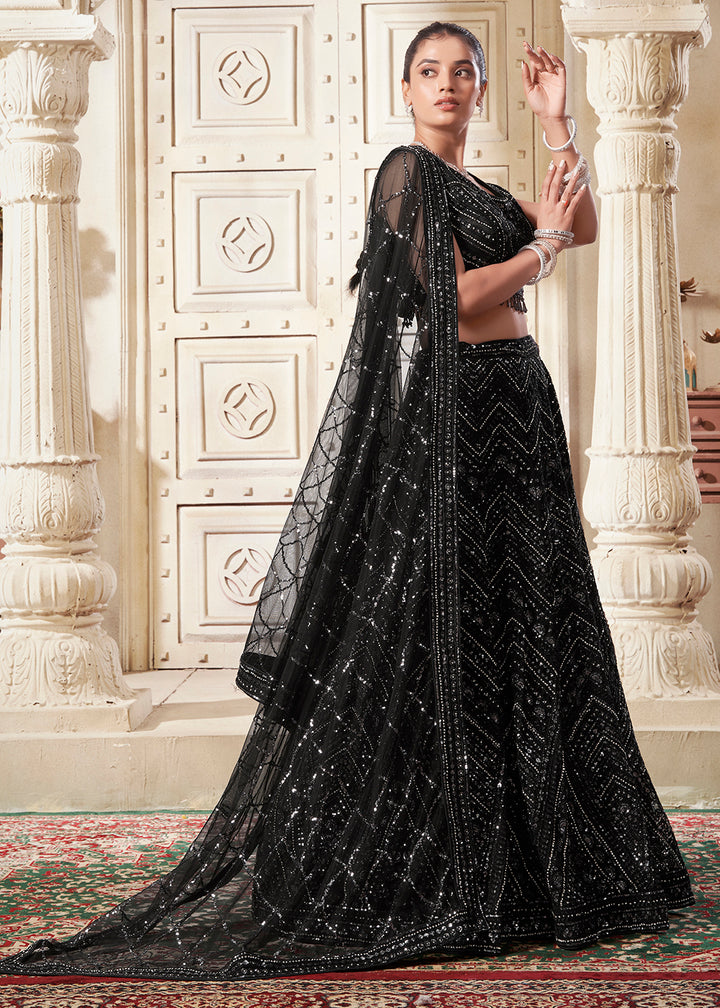 Buy Now Lovely Black Premium Net Sequins Designer Lehenga Choli Online in USA, UK, Canada & Worldwide at Empress Clothing. 