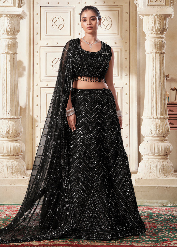 Buy Now Lovely Black Premium Net Sequins Designer Lehenga Choli Online in USA, UK, Canada & Worldwide at Empress Clothing. 