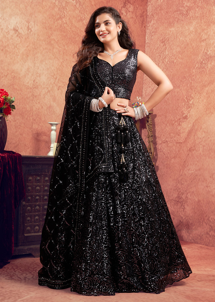 Buy Now Stylish Black Premium Net Sequins Designer Lehenga Choli Online in USA, UK, Canada & Worldwide at Empress Clothing. 