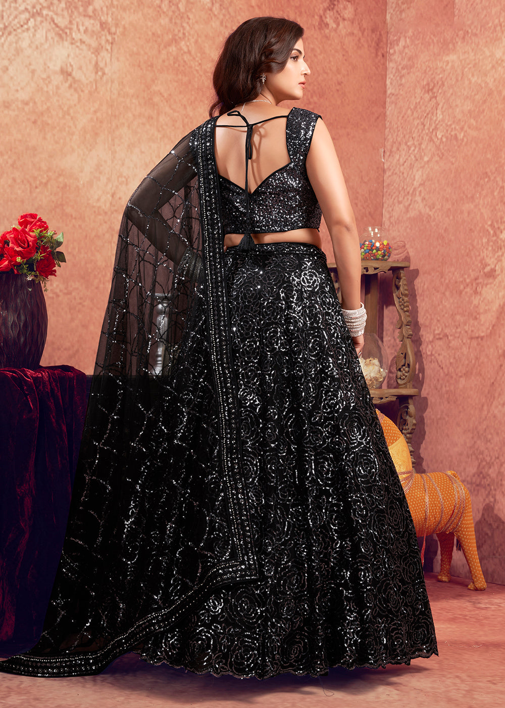 Buy Now Stylish Black Premium Net Sequins Designer Lehenga Choli Online in USA, UK, Canada & Worldwide at Empress Clothing. 