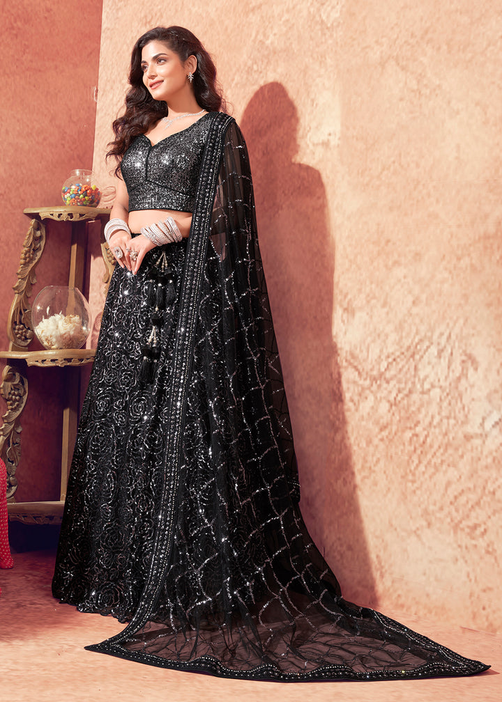 Buy Now Stylish Black Premium Net Sequins Designer Lehenga Choli Online in USA, UK, Canada & Worldwide at Empress Clothing. 