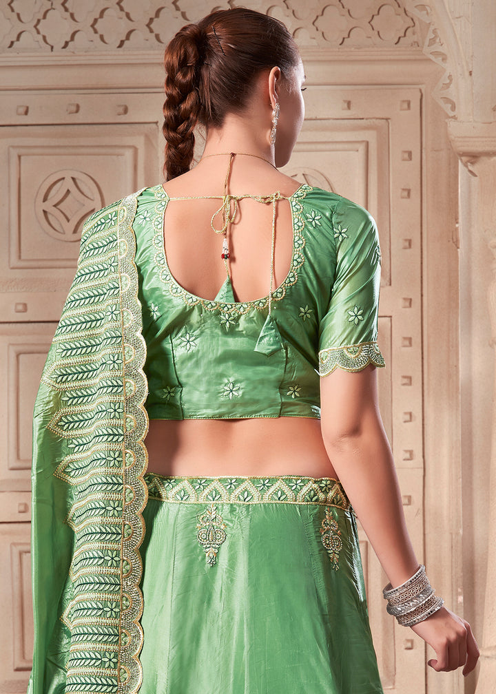 Buy Now Pista Green Soft Paper Silk Wedding Wear Lehenga Choli Online in USA, UK, Canada & Worldwide at Empress Clothing. 