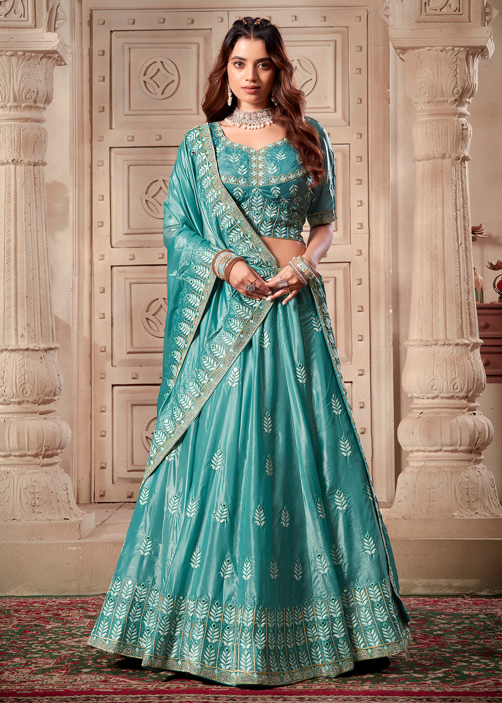 Buy Now Sky Blue Soft Paper Silk Wedding Wear Lehenga Choli Online in USA, UK, Canada & Worldwide at Empress Clothing.