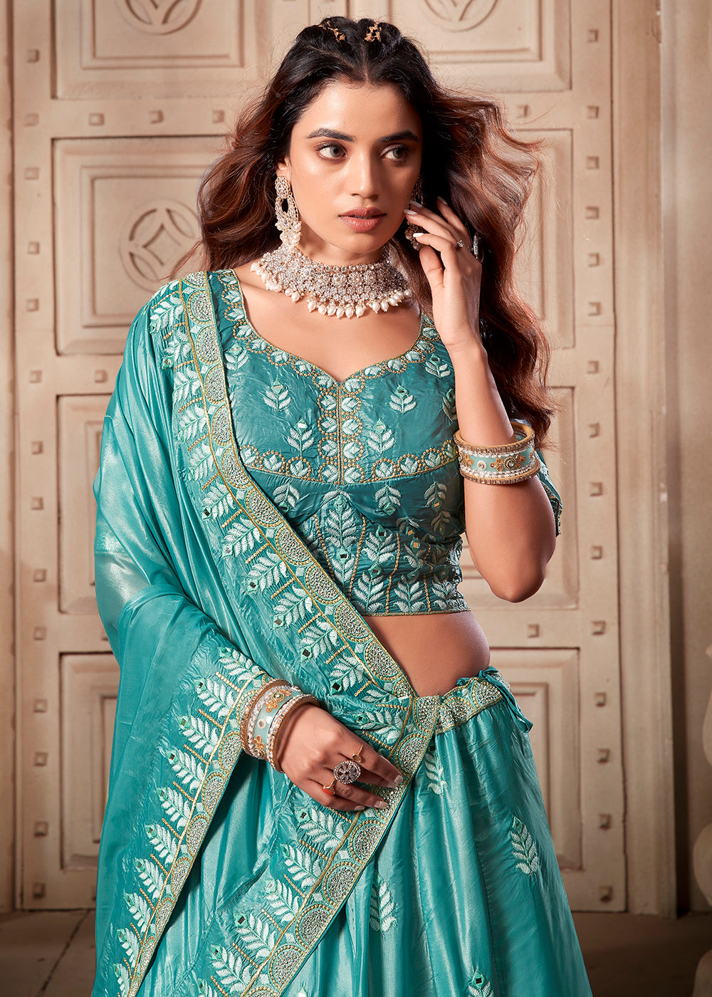 Buy Now Sky Blue Soft Paper Silk Wedding Wear Lehenga Choli Online in USA, UK, Canada & Worldwide at Empress Clothing.