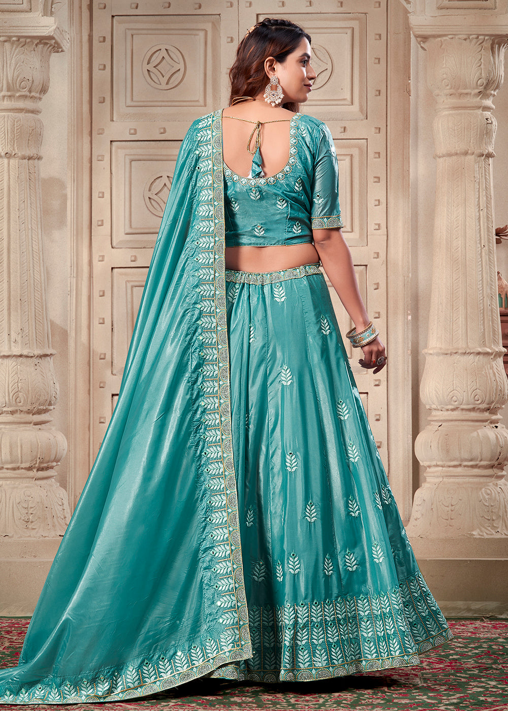 Buy Now Sky Blue Soft Paper Silk Wedding Wear Lehenga Choli Online in USA, UK, Canada & Worldwide at Empress Clothing.