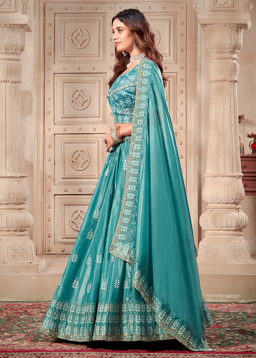 Buy Now Sky Blue Soft Paper Silk Wedding Wear Lehenga Choli Online in USA, UK, Canada & Worldwide at Empress Clothing.