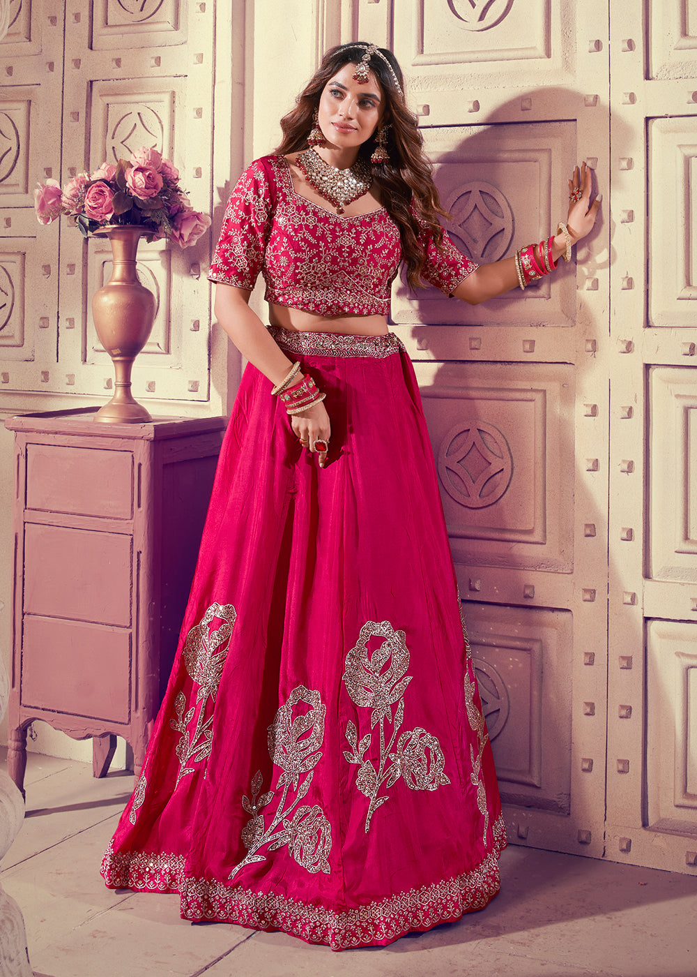 Buy Now Premium Pink Sequins Embroidered Designer Lehenga Choli Online in USA, UK, Canada & Worldwide at Empress Clothing.